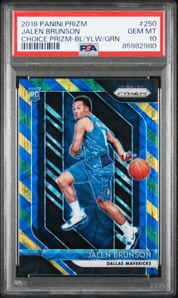 2018-19 Panini Prizm Choice Blue Yellow Green #250 Jalen Brunson RC PSA Gem 10