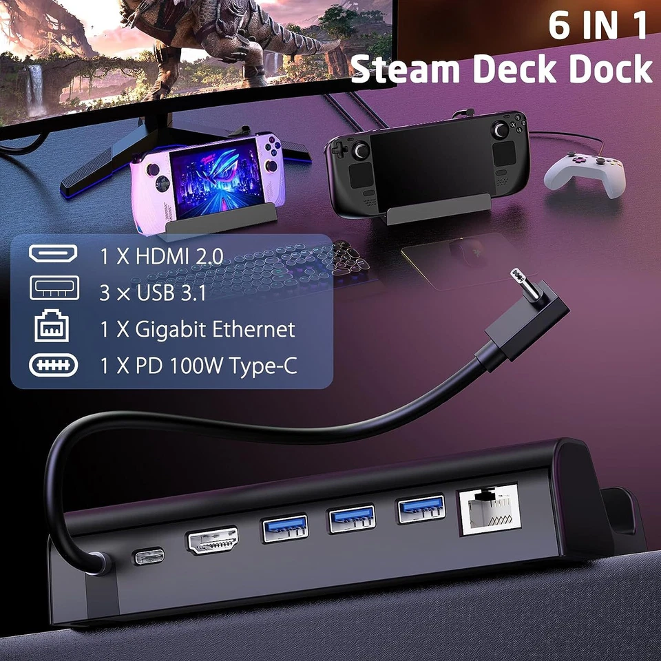 6-in-1 Docking Station for Steam Deck/ROG Ally Antank Steam Deck Dock 4K HDMI2.0
