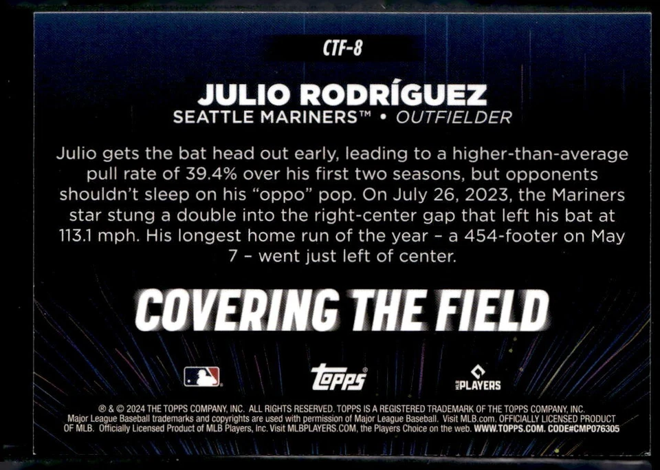 2024 TOPPS SERIES 2 COVERING THE FIELD #CTF-8 JULIO RODRIGUEZ - Image 2 of 2