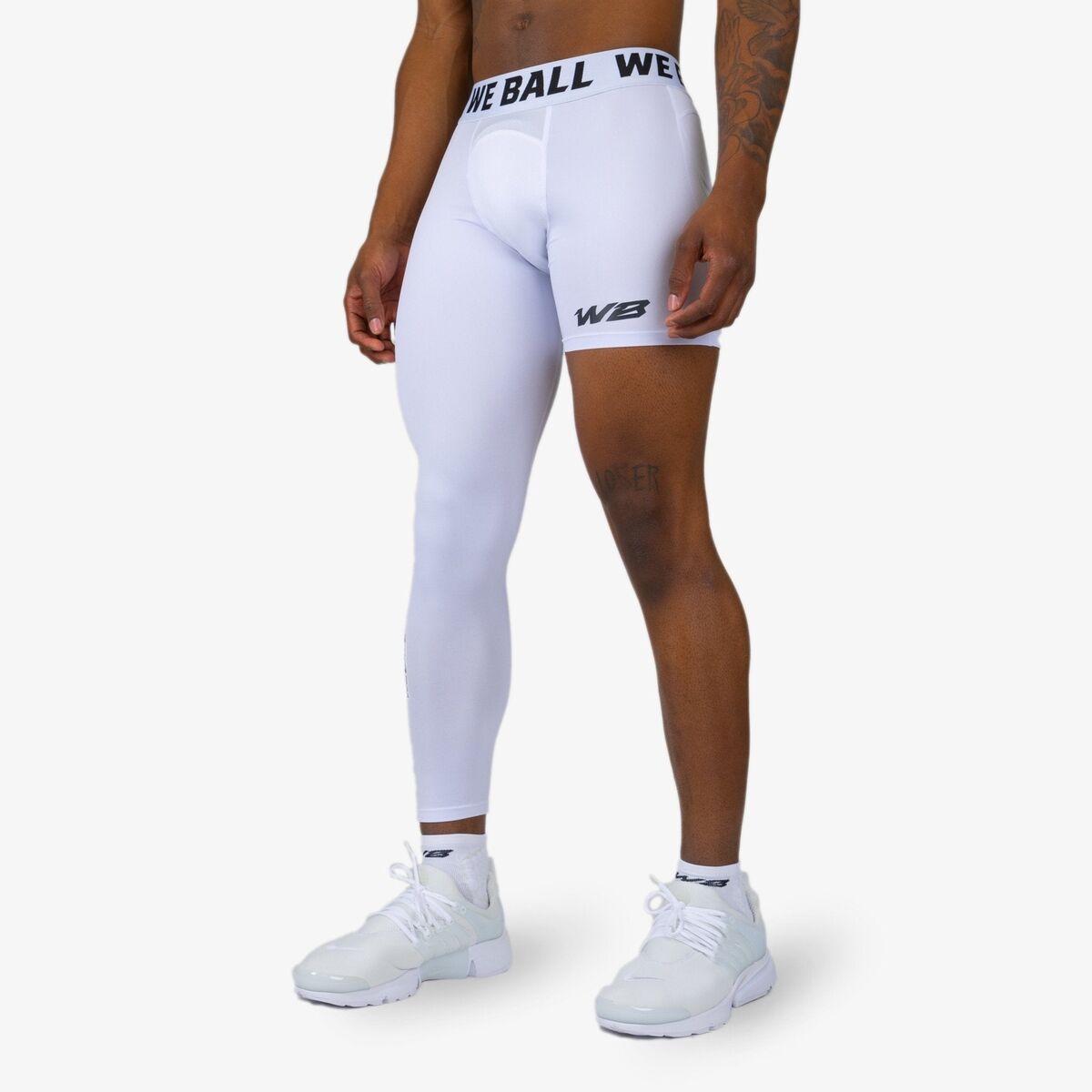 One Leg Compression Tights (White) - For Basketball, Football & Lacrosse