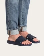 VALENTINO GARAVANI ROCKSTUD BLACK SLIDES SANDALS SIZE IT 36 US 6 MADE IN ITALY