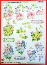 A4 DIE CUT 3D DECOUPAGE "FLOWERS" SHEET NO CUTTING EASY TO USE DCD501