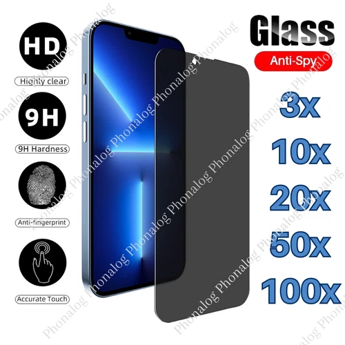Privacy Screen Protector Tempered Glass Lot For iPhone 16 15 14 13 12 11 XS 8 7 - Picture 1 of 29