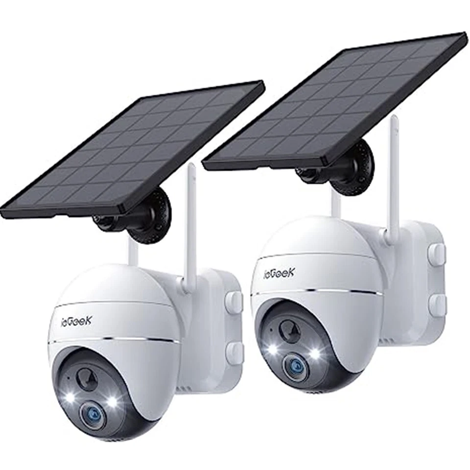 2PCS ieGeek Wireless Outdoor Solar Security Camera Home Battery WiFi CCTV System