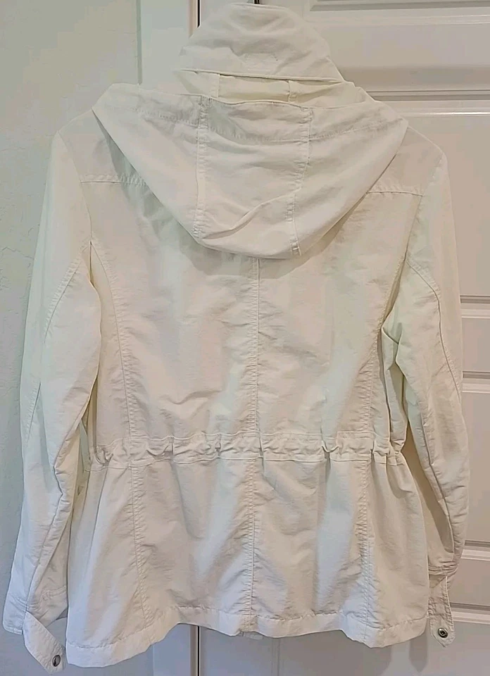 Lands End White Light Weight Jacket  Woman's Size M Cinch Waist Windbreaker  - Image 4 of 4