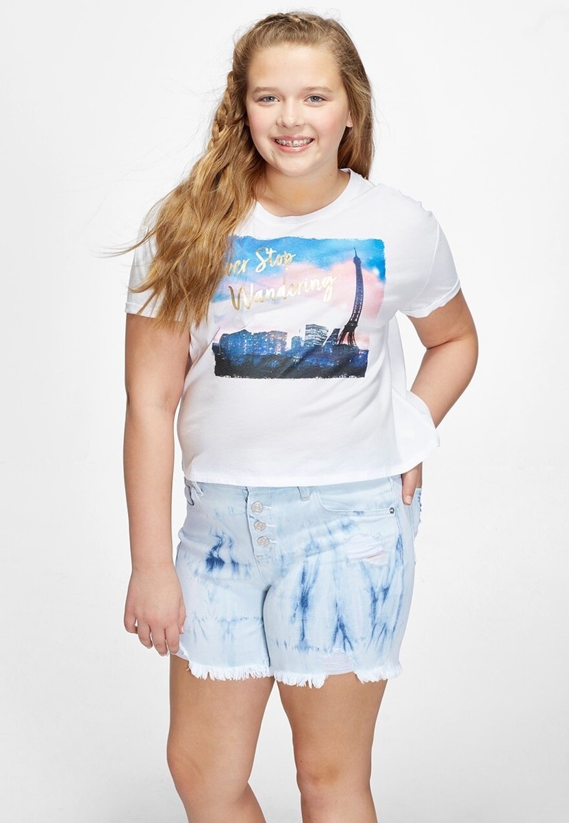 Short Thrill Acid Wash Fille, Taille 10, Bleu Délavé, Coton, été/printemps