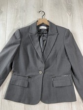 Calvin Klein Women s Gray Zip Pocket One Button Blazer Jacket Sz 6