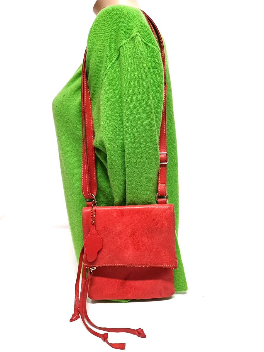 ROOTS CANADA RED LEATHER MINI FOLDING FLAP CROSSBODY BAG