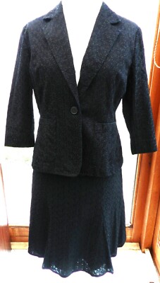 Emma James Damen Kostüm, Rock + Blazer,Stoff gelocht,schwarz,Baumwolle,Gr. 40/42
