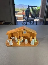 Vintage Miniature Small Christmas Nativity Scene 11pc With Manger Kresch 