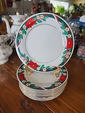 4 Tienshan Fine China Deck The Halls Poinsettia 7.5" Bread & Butter Side Plate 