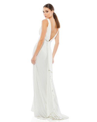 Vestido Mac Duggal 12336 Jersey Sin Mangas Cuello Abertura Talla 4 ($298) Blanco - Imagen 2 de 2