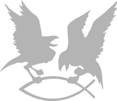 Aufkleber Odins Raben Hugin & Munin greifen den Fisch, silber