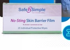Safe n Simple No Sting Skin Barrier Film 25 individual packaged wipes ostomy
