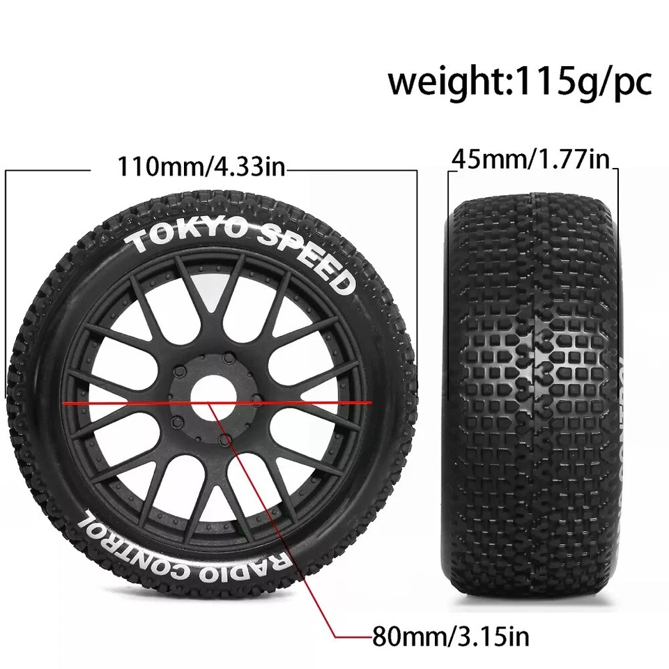 4PCS 110mm Tires & Wheel 17mm Hex For 1/8 RC ARRMA Typhon Talion Traxxas HPS HPI - Image 3 of 4