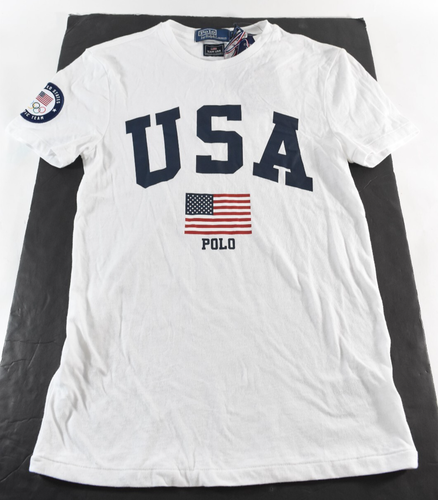 T-shirt Team USA Olympique Manches Courtes Crème Taille M - Neuf Avec étiquette, Motif Graphique, Coupe Regular