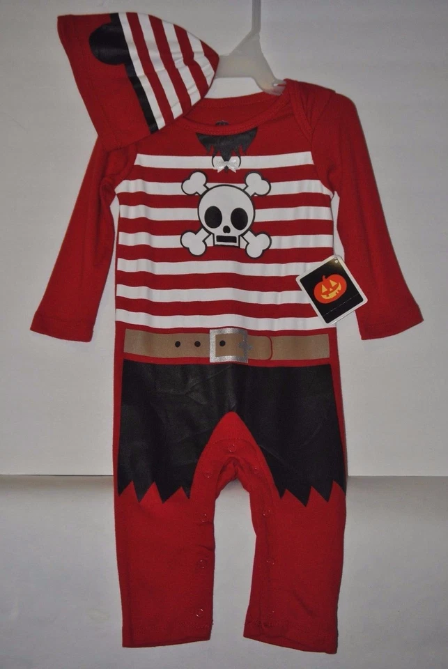 HALLOWEEN - 0-3m NUEVO CON ETIQUETAS Rojo Una Pieza PIRATA Traje y Sombrero Disfraz Mameluco, Dormitorio  Foto 2 de 4