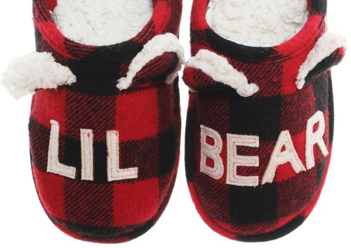 Dearfoams Kids Unisex Buffalo Plaid Sherpa Lined "Lil Bear" Clog Slippers SZ 13/ - Picture 4 of 5