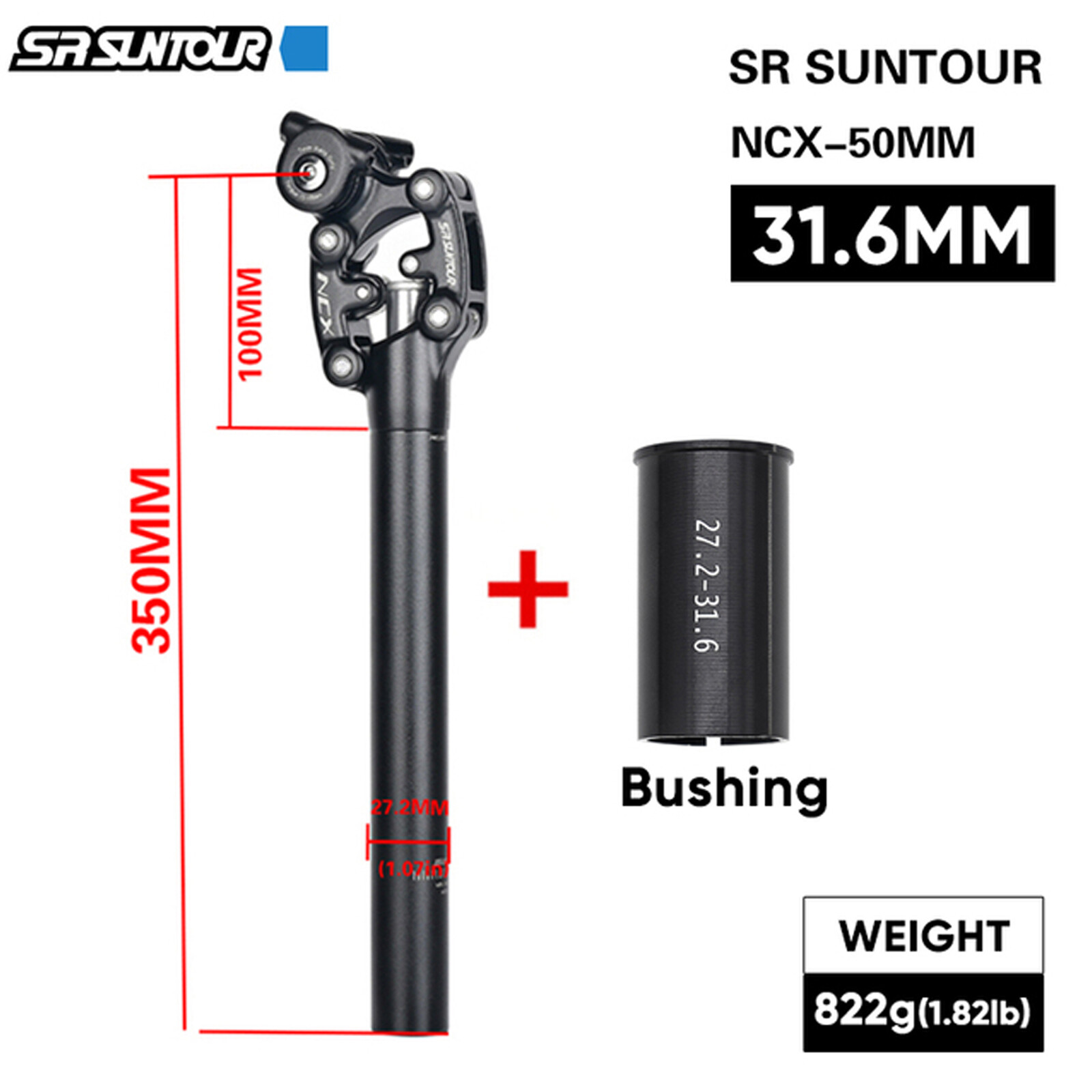 SR SUNTOUR SP12 NCX Suspension Seatpost 27.2/28.6/30.4/30.8/31.6 x 350 Shock MTB