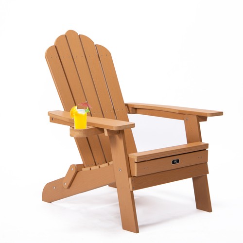 TALE Folding Adirondack Chair Pullout Ottoman with Cup Holder Poly Lumber BROWN - Picture 9 of 15