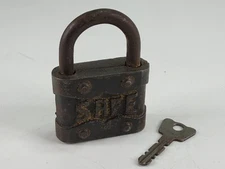 Vintage Antique SAFE Brass Padlock & Key