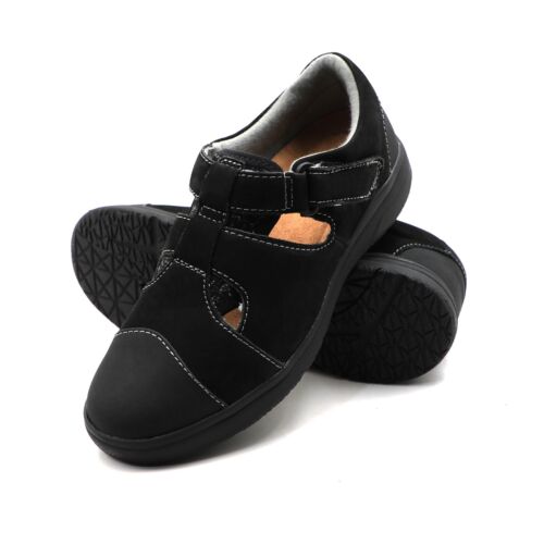 Zapatos cómodos para caminar de cuero para mujer con cierre de correa de gancho y bucle suela acolchada - Imagen 2 de 21