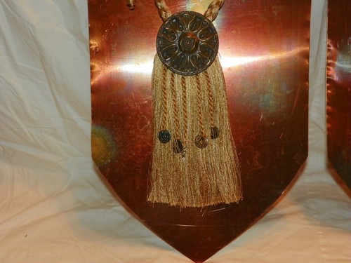 2 Copper Shields Wall Home Decor Tassels Hand Made - Picture 2 of 3