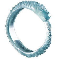 Certified Burma Natural A Jadeite blue water spirit snake ring carved 19mm  9#