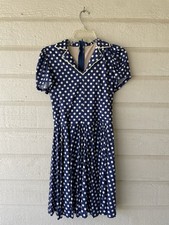 Weissman Girls Dance Costume Size MA Blue White Polka Dot Collared Sundress