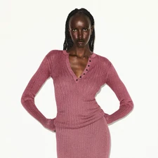 NWT SKIMS FAB! Sheer Knit Long Sleeve Henley Top in Beet Size XS