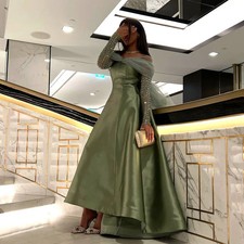 Dubai Evening Dresses Wedding Party Green Gowns Crystal Long Sleeve Prom Dresses
