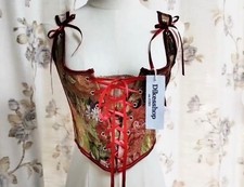 Vintage Lace-up Floral Overbust Corset Top Red Victorian Renaissance Bustier Top
