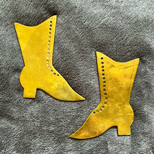 Antique Victorian Brass Button Boot Mantle Ornaments Fireplace Good Luck Pair