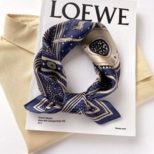 100 Mulberry Silk Neck Scarf, Square Navy Blue Vintage Horse Print Real Silk