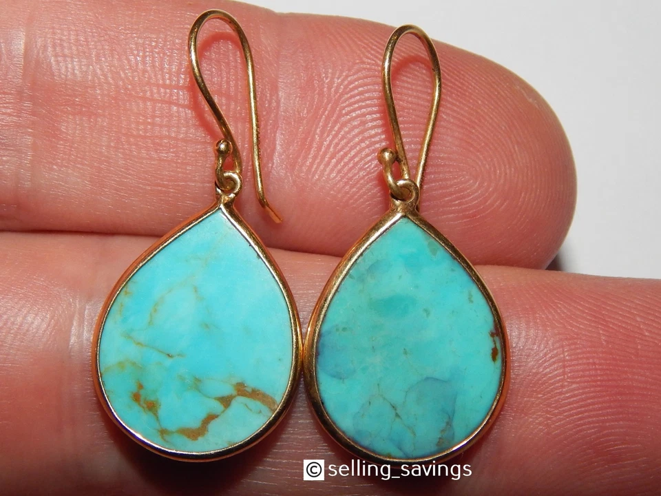 JUEGO DE PENDIENTES COLGANTES IPPOLITA ORO AMARILLO 18K BISEL TURQUESA 1,4 PULGADAS Foto 3 de 4