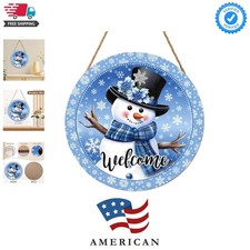Welcome Winter Snowman Blue Sign for Front Door Christmas Snowflake Wood Door...
