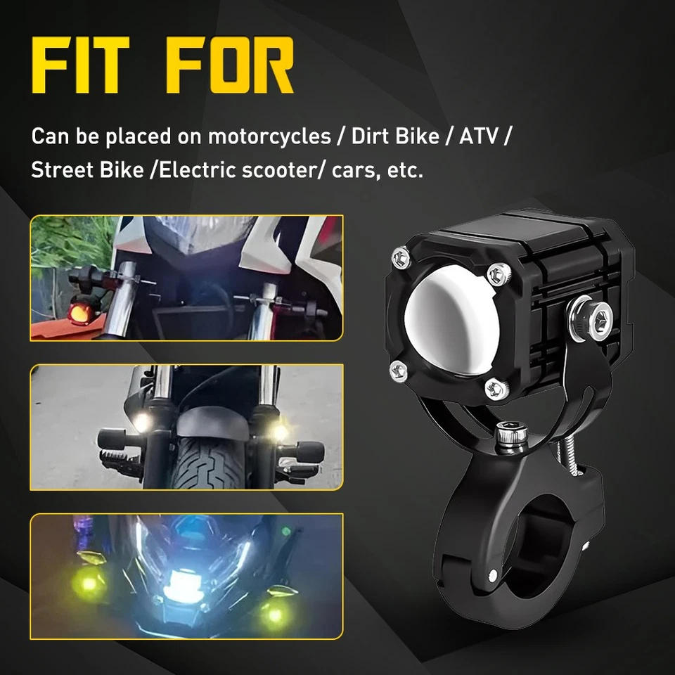 2X Motorcycle LED Headlight Fog Driving Auxiliary Spot Light Lamp White Yellow - Image 2 of 4