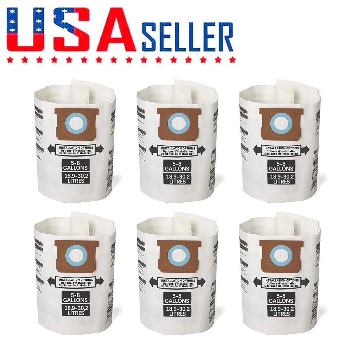 For Shop-Vac 90661 Bag Type E for 5-8 Gallon Vacuum - 9066100 Bags