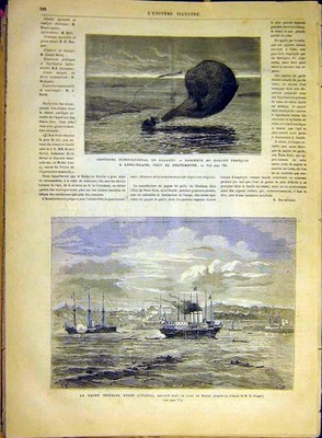 Original alter antiker Druck Ballon Long-Island Yacht Livadia Brest 1880 19.