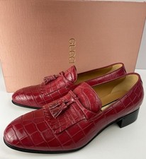 $6200 Gucci 714681 Cherry Red Crocodile Tassel Loafers Mens Size 9.5/US 10