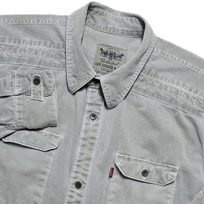Levi's Two Horse Brand Canvas Work Shirt Mens XL Green Gray Elbow Patches Y2K