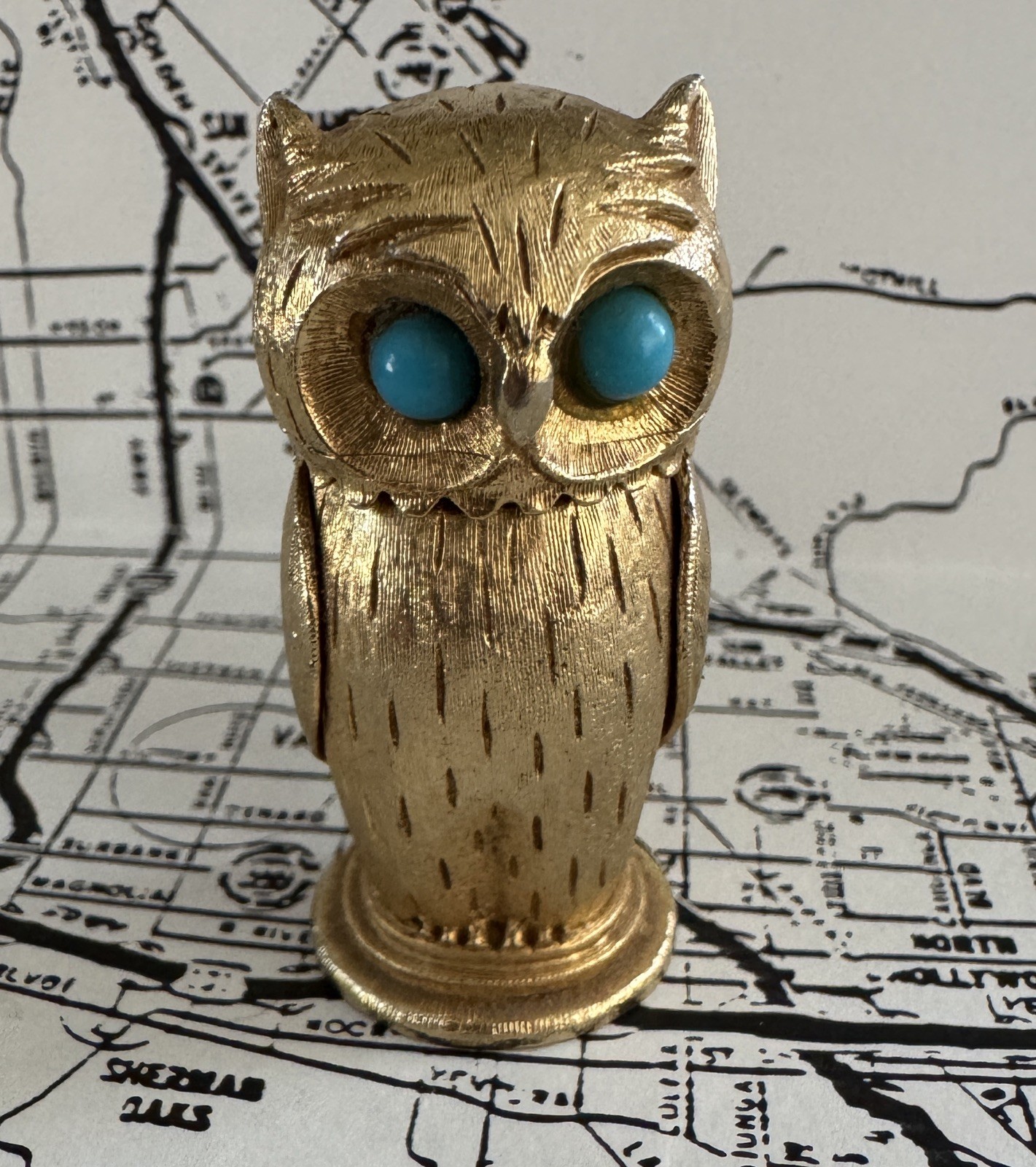 Turquoise Stone Eyes Gold Tone