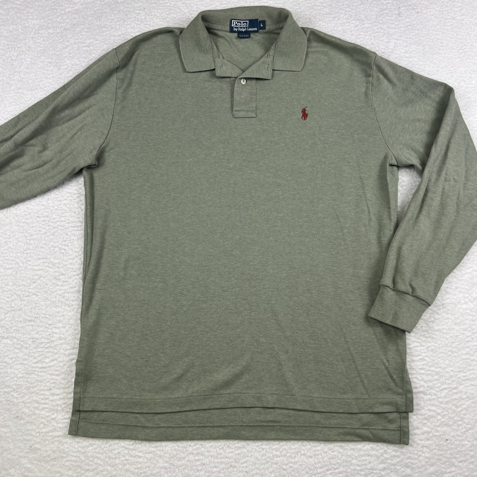 Polo Ralph Lauren camicia uomo grande manica lunga verde rosso pony logo classico