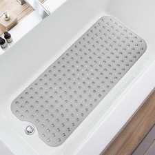 Extra Long Non Slip Bathtub Mat 39x16 Inch Clear Grey With Drain Holes Machine W