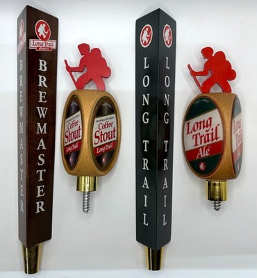 2 Long Trail Brewing Beer Tap Handles, Coffee Stout & Ale. 17'' Tall, Triangular