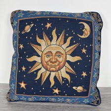Vintage 90s Celestial Sun Moon Stars Tapestry Throw Pillow Cosmic Whimsigoth 16"
