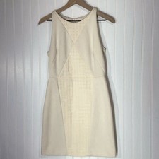 Milly Dress 8 Made in USA Ivory Textured Panel Sheath Sleeveless Minimalist