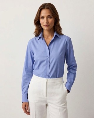 NWT Ralph Lauren Collection Adrien in Blue Relaxed Fit End-on-End Shirt 10