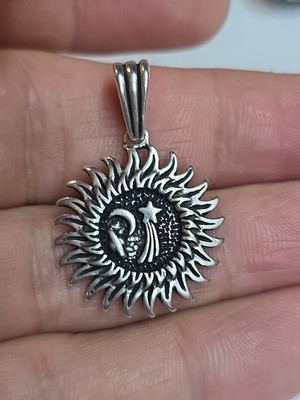 Sonne strahlt Stern Mond Saturn Charm Anhänger 925 Sterling Silber 