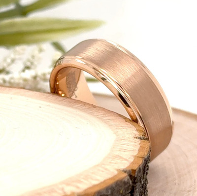 High Polished Beveled Edge Proposal Band 8mm Rose Gold Tungsten Engraved Ring